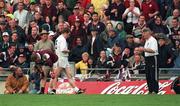27 August 2000; John Finn of Kildare leaves the pitch after being sent off, watched by Kildare manager Mick O'Dwyer, during the Bank of Ireland All-Ireland Senior Football Championship Semi-Final match between Galway and Kildare at Croke Park in Dublin. Photo by Matt Browne/Sportsfile