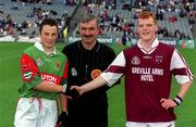 27 August 2000; Team captains Rory Keane of Mayo, left, and Alan Lambden of Westmeath shake hands in the company of referee Michael McGrath prior to the All-Ireland Minor Football Championship Semi-Final match between Mayo and Westmeath at Croke Park in Dublin. Photo by Matt Browne/Sportsfile
