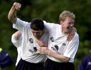31 August 2000; Niall Quinn, left, and Steve Staunton during Republic of Ireland Squad Training at the Sport Park Riekershaven in Amsterdam, Netherlands. Photo by David Maher/Sportsfile