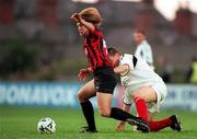 1 September 2000; Kevin Hunt of Bohemians in action against Stephen Napier of Cork City during the Eircom League Premier Division match between Bohemians and Cork City at Dalymount Park in Dublin. Photo by Brendan Moran/Sportsfile