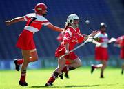 3 September 2000; Aine O'Regan of Cork in action against Anna McLoughlin of Derry during the All-Ireland Senior Junior Championship Final match between Cork and Derry at Croke Park in Dublin. Photo by Brendan Moran/Sportsfile