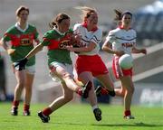 2 September 2000; Marcella Heffernan of Mayo in action against Siobhan McGarvey of Tyrone during the TG4 All-Ireland Ladies Football Senior Championship Semi-Final match between Mayo and Tyrone at Croke Park in Dublin. Photo by Brendan Moran/Sportsfile
