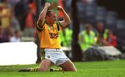 2 September 2000; Kerry goalkeeper Declan O'Keeffe celebrates at the final whistle of the Bank of Ireland All-Ireland Senior Football Championship Semi-Final replay match between Kerry and Armagh at Croke Park in Dublin. Photo by Aoife Rice/Sportsfile