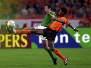 2 September 2000; Gary Breen of Republic of Ireland in action against Patrick Kluivert of Netherlands during the FIFA World Cup 2002 Group 2 Qualifying match between the Netherlands and Republic of Ireland at the Amsterdam Arena in Amsterdam, Netherlands. Photo by David Maher/Sportsfile