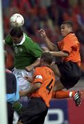 2 September 2000; Niall Quinn of Republic of Ireland in action against Giovanni van Bronckhorst and Frank de Boer of Netherlands during the FIFA World Cup 2002 Group 2 Qualifying match between the Netherlands and Republic of Ireland at the Amsterdam Arena in Amsterdam, Netherlands. Photo by David Maher/Sportsfile