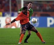 2 September 2000; Patrick Kluivert of Netherlands in action against Gary Breen of Republic of Ireland during the FIFA World Cup 2002 Group 2 Qualifying match between the Netherlands and Republic of Ireland at the Amsterdam Arena in Amsterdam, Netherlands. Photo by David Maher/Sportsfile