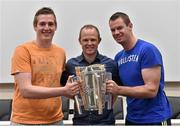 4 July 2015; Kilkenny great Tommy Walsh with Alan Moloney, left, from Galway, and Martin Jennings, from Tipperary, and the Liam MacCarthy Cup at today’s Bord Gáis Energy Legends Tour at Croke Park, where he relived some of most memorable moments from his playing career. All Bord Gáis Energy Legends Tours include a trip to the GAA Museum, which is home to many exclusive exhibits, including the official GAA Hall of Fame. For booking and ticket information about the GAA legends for this summer’s tours visit www.crokepark.ie/gaa-museum. Croke Park, Dublin.  Picture credit: Brendan Moran / SPORTSFILE