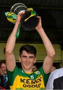 5 July 2015; Kerry captain Mark O'Connor lifts the cup after the game. Electric Ireland Munster GAA Football Minor Championship Final, Kerry v Tipperary. Fitzgerald Stadium, Killarney, Co. Kerry.  Picture credit: Brendan Moran / SPORTSFILE