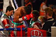 4 July 2015; Mexican boxer Junior Granados in his corner after his flyweight bout against Jamie Conlan, Northern Ireland. New Beginning Fight Night. National Stadium, Dublin. Picture credit: Cody Glenn / SPORTSFILE