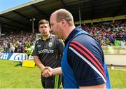 5 July 2015; Cork manager Brian Cuthbert and Kerry manager Eamonn Fitzmaurice shake hands after the game ended in a draw. Munster GAA Football Senior Championship Final, Kerry v Cork. Fitzgerald Stadium, Killarney, Co. Kerry. Picture credit: Stephen McCarthy / SPORTSFILE