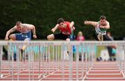 5 July 2015; Patrick Heffernan, Tullarmore Harriers A.C, Co. Offaly, left, Adam Hill, City of Lisburn A.C, Co. Antrim, and Eoin Power, St. Joseph's A.C, Co. Kilkenny, right, competing in the U23 Men's 200m during the GloHealth Junior and U23 Championships of Ireland. Harriers Stadium, Tullamore, Co. Offaly. Picture credit: Seb Daly / SPORTSFILE