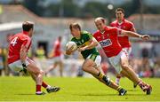 5 July 2015; James O'Donoghue, Kerry, in action against James Loughrey, left, and Alan O’Connor, Cork. Munster GAA Football Senior Championship Final, Kerry v Cork. Fitzgerald Stadium, Killarney, Co. Kerry. Picture credit: Brendan Moran / SPORTSFILE