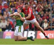 5 July 2015; Stephen O’Brien, Kerry, is tackled by Paul Kerrigan, Cork, resulting in a black card. Munster GAA Football Senior Championship Final, Kerry v Cork. Fitzgerald Stadium, Killarney, Co. Kerry. Picture credit: Stephen McCarthy / SPORTSFILE