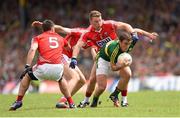 5 July 2015; Stephen O’Brien, Kerry, in action against Brian Hurley, Cork. Munster GAA Football Senior Championship Final, Kerry v Cork. Fitzgerald Stadium, Killarney, Co. Kerry. Picture credit: Stephen McCarthy / SPORTSFILE