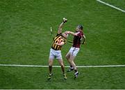 5 July 2015; TJ Reid, Kilkenny, is fouled by Padraig Mannion, Galway, which resulted in Mannion receiving a yellon card. Leinster GAA Hurling Senior Championship Final, Kilkenny v Galway. Croke Park, Dublin. Picture credit: Dáire Brennan / SPORTSFILE