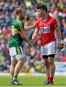 5 July 2015; Darran O'Sullivan, Kerry, shakes hands with Barry O’Driscoll, Cork, after the final whistle. Munster GAA Football Senior Championship Final, Kerry v Cork. Fitzgerald Stadium, Killarney, Co. Kerry. Picture credit: Brendan Moran / SPORTSFILE