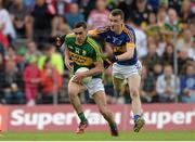 5 July 2015; Micheal Foley, Kerry, in action against Tadhg Fitzgerald, Tipperary. Electric Ireland Munster GAA Football Minor Championship Final, Kerry v Tipperary. Fitzgerald Stadium, Killarney, Co. Kerry. Picture credit: Eoin Noonan / SPORTSFILE