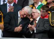 5 July 2015; Uachtarán Chumann Lúthchleas Gael Aogán Ó Fearghail in conversation with the President of Ireland Michael D. Higgins during the cup presentation. Leinster GAA Hurling Senior Championship Final, Kilkenny v Galway. Croke Park, Dublin. Picture credit: Ray McManus / SPORTSFILE
