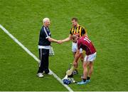 5 July 2015; Galway kitman James 'Tex' O'Callaghan shakes hands with Jackie Tyrrell, Kilkenny, after the game. Leinster GAA Hurling Senior Championship Final, Kilkenny v Galway. Croke Park, Dublin. Picture credit: Dáire Brennan / SPORTSFILE