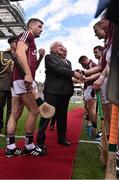 5 July 2015; President of Ireland Michael D. Higgins, is presented to members of the Galway team before the start of the game. Leinster GAA Hurling Senior Championship Final, Kilkenny v Galway. Croke Park, Dublin. Picture credit: David Maher / SPORTSFILE