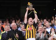 7 September 2008; Kilkenny captain Thomas Breen lifts the cup in the company of Paraic Duffy, left, Ard Stiurthoir of the GAA, Dr. Dermot Clifford, Archbishop of Cashel and Emly and patron of the GAA and Nickey Brennan, President of the GAA. ESB GAA Hurling All-Ireland Minor Championship Final, Kilkenny v Galway, Croke Park, Dublin. Picture credit: Brendan Moran / SPORTSFILE