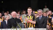 7 September 2008; Thomas Breen, Kilkenny captain with the Irish Press Cup in the company of Dr Dermot Clifford, Archbishop of Cashel and Emly and patron of the GAA and Padraig McManus, Chief Executive, ESB. ESB GAA Hurling All-Ireland Minor Championship Final, Kilkenny v Galway, Croke Park, Dublin. Picture credit: Brendan Moran / SPORTSFILE