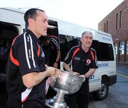 22 September 2008; Tyrone captain Brian Dooher and team manager Mickey Harte with the Sam Maguire during a visit to Our Lady's Hospital for Sick Chidren in Crumlin. Crumlin, Co. Dublin. Picture credit: Pat Murphy / SPORTSFILE
