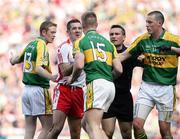21 September 2008; Tommy Walsh, Kerry, 15, in dispute with Philip Jordan, Tyrone, as Colm Cooper and Kieran Donaghy look on. GAA Football All-Ireland Senior Championship Final, Kerry v Tyrone, Croke Park, Dublin. Picture credit: Oliver McVeigh / SPORTSFILE