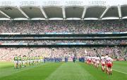 21 September 2008; The Kerry and Tyrone teams on parade before the game. GAA Football All-Ireland Senior Championship Final, Kerry v Tyrone, Croke Park, Dublin. Picture credit: Oliver McVeigh / SPORTSFILE