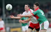 27 September 2008; Ronan McNabb, Tyrone, in action against James Cafferty, Mayo. ESB GAA Football All-Ireland Minor Championship Final Replay, Tyrone v Mayo, Pearse Park, Longford. Picture credit: Oliver McVeigh / SPORTSFILE