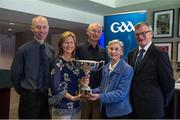 5 July 2015; Tony O’Keeffe with, from left, Dick, Eleanor, Mary and John McElligott at the dedication of the 'Richie McElligott Cup' - U-21 B. Six trophies were renamed in honour of some great servants of the Association. A former player, mentor and official with both Lixnaw and Kerry. For much of his career a centre-half back, Richie won a county championship with Lixnaw in 1954. He won an All-Ireland Junior championship in 1961 and also four National Hurling League (Div.2) medals. Richie passed away in 2012. Dedication of GAA Hurling Trophies. Croke Park, Dublin. Picture credit: Ray McManus / SPORTSFILE