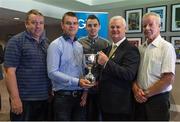 5 July 2015; Uachtarán Chumann Lúthchleas Gael Aogán Ó Fearghail with, from left, Michael Kerr, Brendan O'Neill, Marc McAvoy and Ignatious O'Neill at the dedication of the 'Andrew O'Neill Cup' - U-21 C. Six trophies were renamed in honour of some great servants of the Association. Andrew O'Neill was a young hurler from Naomh Colm Chille club in Clonoe, Co Tyrone, who died tragically in Liverpool in 2010. He played corner back on the Clonoe team that won their first championship in 2005. Dedication of GAA Hurling Trophies. Croke Park, Dublin. Picture credit: Ray McManus / SPORTSFILE