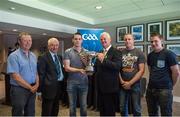 5 July 2015; Uachtarán Chumann Lúthchleas Gael Aogán Ó Fearghail with, from left, Pat Garvin, Séamus Ó Faoláin, Enda Murray, Colin Murray and Barry O'Mara at dedication of the 'Adrian Murray Cup' - U-16 B. Six trophies were renamed in honour of some great servants of the Association. Adrian Murray, of Crookedwood, Co Westmeath, was a well known player, referee and administrator in his native County. Dedication of GAA Hurling Trophies. Croke Park, Dublin. Picture credit: Ray McManus / SPORTSFILE