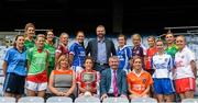 6 July 2015; Pictured at the launch of the TG4 Ladies All Ireland Football Championship are Marie Hickey, LGFA President, Pól O Gallchóir, Ceannsaí, TG4, and Dáithí Ó Sé with senior captains back row from left, Kate Byrne, Meath, Kate Herron, Donegal, Jennifer Rogers, Westmeath, Gráinne McGlade, Laura Marie Maher, Laois, Tracey Leonard, Galway, Adair Trainor, Down, Cait Lynch, Kerry. Front row, Lyndsey Davey, Dublin, Fiona McHale, Mayo, Ciara O'Sullivan, Cork, Caroline O'Hanlon, Armagh. The championship, which begins with the first matches on July 25th will culminate with the TG4 All Ireland Finals in Croke Park on September 27th. Cork will hope to win their tenth All Ireland title in 11 years but will face the highest level of competition in years. All supporters of the sport are being asked to support the championship, to Be the Difference, Be There #BetheDiff. Croke Park, Dublin. Picture credit: Piaras Ó Mídheach / SPORTSFILE