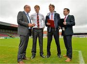6 July 2015; Bohemian FC Director, Daniel Lambert, centre left, and Club Chairman Matt Devaney, far right, speaking with Dalymount Park Project Manager, Cormac Healy, centre right, and Fran Gavin, FAI League Director, far left, prior to a media briefing. Dalymount Park, Dublin. Picture credit: Sam Barnes / SPORTSFILE