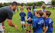 8 July 2015; Kane Douglas and Mick Kearney of Leinster Rugby came out to the Bank of Ireland Summer Camp to meet up with some local young rugby talent in Kilkenny RFC. Pictured is Mick Kearney with participants of the Bank of Ireland Summer Camp. Kilkenny RFC, Kilkenny. Picture credit: Seb Daly / SPORTSFILE