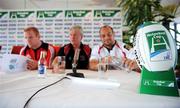 29 September 2008; At a press conference for the Heineken Cup Launch were Munster captain Paul O'Connell, left, with Ulster head coach Matt Williams and Ulster captain Rory Best, right. Cruzzo Restaurant, Marina Village, Malahide, Dublin. Photo by Sportsfile