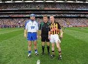 7 September 2008; Referee Barry Kelly with Waterford captain Michael Walsh, left, and Kilkenny captain James 'Cha' Fitzpatrick. GAA Hurling All-Ireland Senior Championship Final, Kilkenny v Waterford, Croke Park, Dublin. Picture credit: Ray McManus / SPORTSFILE