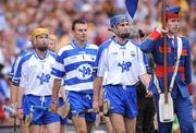 7 September 2008; Waterford captain Michael Walsh leads goalkeeper Clinton Hennessy, centre, and Eoin Murphy, left, during the pre-match parade. GAA Hurling All-Ireland Senior Championship Final, Kilkenny v Waterford, Croke Park, Dublin. Picture credit: Ray Ryan / SPORTSFILE
