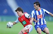 30 September 2008; Ryan Guy, St. Patrick's Athletic, in action against Maximilian Nicu, Hertha Berlin. UEFA Cup First Round 2nd leg, St. Patrick's Athletic v Hertha Berlin, RDS, Dublin. Picture credit: Pat Murphy / SPORTSFILE