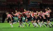 30 September 2008; Derry City celebrate after winning on penalties. FAI Ford Cup Quarter-Final Replay, Derry City v Cork City, Brandywell, Derry, Co. Derry. Photo by Sportsfile