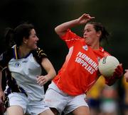 27 September 2008; Shauna O'Hagan, Clann Eireann, Armagh, in action against Denise Masterson, Naomh Mearnog/St. Sylvester's, Dublin. All-Ireland Ladies Football 7's, Senior Championship Final, Naomh Mearnog, Portmarnock, Dublin. Picture credit: Stephen McCarthy / SPORTSFILE