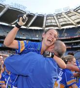 28 September 2008; Aoife O'Dwyer, Tipperary, celebrates after victory over Clare. TG4 All-Ireland Ladies Intermediate Football Championship Final, Clare v Tipperary, Croke Park, Dublin. Picture credit: Brendan Moran / SPORTSFILE