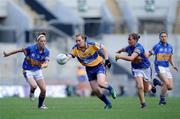 28 September 2008; Fiona Lafferty, Clare, in action against Gillian O'Brien, left, and Anne O'Dwyer, Tipperary. TG4 All-Ireland Ladies Intermediate Football Championship Final, Clare v Tipperary, Croke Park, Dublin. Picture credit: Brendan Moran / SPORTSFILE