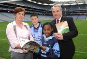 30 September 2008; GAA President Nickey Brennan and Caitriona Ruane MLA, Minister for Education, Northern Ireland, with 12 year old Vincent Healy from Holy Trinity School, Donabate, Co. Dublin, and 11 year old Omono Emakhu, Archbishop Ryan Senior School, Balgaddy, Lucan, Co. Dublin, at the launch of the new GAA publications promoting Integration. Croke Park, Dublin. Picture credit: Ray McManus / SPORTSFILE