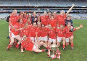 28 September 2008; The Cork team celebrate with the Brendan Martin Cup after the game. TG4 All-Ireland Ladies Senior Football Championship Final, Cork v Monaghan, Croke Park, Dublin. Picture credit: Brendan Moran / SPORTSFILE