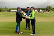 10 July 2015; Team captains Nicolaas Scholtz, Namibia, and William Porterfield, right, Ireland, along with match referee Steve Bernard before the match. ICC World Twenty20 Qualifier 2015, Ireland v Namibia. Stormont, Belfast. Picture credit: Oliver McVeigh / ICC / SPORTSFILE