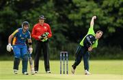 10 July 2015; Alex Cusack, Ireland, bowls to Gerry Snyman, Namibia, as Stephen Baard, Namibia, waits to run between the crease. ICC World Twenty20 Qualifier 2015, Ireland v Namibia. Stormont, Belfast. Picture credit: Oliver McVeigh / ICC / SPORTSFILE