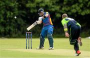 10 July 2015; Stephen Baard, Namibia, hits the bowl from John Mooney, Ireland, to the third man to catch for the fall of his wicket. ICC World Twenty20 Qualifier 2015, Ireland v Namibia. Stormont, Belfast. Picture credit: Oliver McVeigh / ICC / SPORTSFILE
