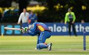 10 July 2015; Jason Davidson, Namibia, gets hit in the helmet from the bowling of Alex Cusack, Ireland. ICC World Twenty20 Qualifier 2015, Ireland v Namibia. Stormont, Belfast. Picture credit: Oliver McVeigh / ICC / SPORTSFILE